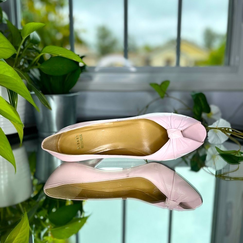 Stuart Weitzman Pink Soft Leather Pumps Heels With Bow Wooden Sole Size: - Picture 8 of 15